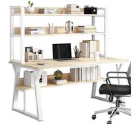 JS Ellie Scrivania per ufficio domestico, tavolo da studio integrato con ripiano portaoggetti, piano in legno, utilizzabile per leggere, studiare, lavorare al computer e giocare Wood 140cm