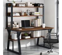 JS Ellie Scrivania per ufficio domestico, tavolo da studio integrato con ripiano portaoggetti, piano in legno, utilizzabile per leggere, studiare, lavorare al computer e giocare Walnut 80cm