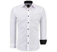 J'S FASHION Camicia da Uomo a Maniche Lunghe, Slim-Fit, Facile da Stirare Bianco/Nero 4XL