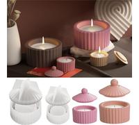JS MOLD 4 stampi in silicone per candele con coperchio, in silicone, per cemento e gesso fai da te, per candele fai da te (brocca a strisce)