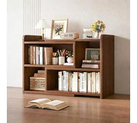 JS Space Libreria Allungabile in Legno Convertibile 3 in 1 con Ripiani Larghezza Regolabile, Organizzatore per Soggiorno & Ufficio Walnut 2 tiers - 40cm