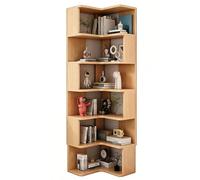 JS Space Libreria Angolare a L 6 Ripiani, Scaffale Angolare Alto da Terra con Spazio Contenitore, Salvaspazio per Soggiorno, Camera, Ufficio e Cucina brown