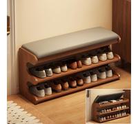 JS Space Panca Scarpiera in Bambù 3 Ripiani Flip-Top Portaoggetti con Cuscino in Lino, Ideale per Ingresso, Fango, Corridoio & Armadio walnut 100cm/39.37in