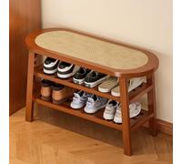 JS Space Panca Scarpiera per Ingresso Rustica Vintage In Rattan & Bambù 3 Livelli, Scarpiera Piccola per Portico, Sala da Pranzo & Soggiorno Walnut 85cm/33.46in