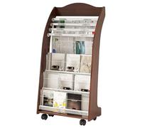 JS Space Portariviste a 5 Livelli su Ruote, Espositore per Brochure, Porta-Materiale Informativo da Pavimento con Ruote per Uffici, Mostre, Centri Commerciali e Ospedali brown