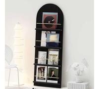 JS Space Portariviste da Terra in Legno Massello a 3/4 Livelli, Espositore per Brochure e Giornali, Porta Riviste e Documenti per Ufficio, Soggiorno, Scuola o Sala D’attesa Black L