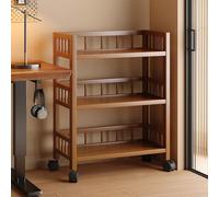 JS Space Scaffale a 3 Ripiani in Legno Massello con Scaffali Aperti con Ruote Libreria da Terra in Legno per Soggiorno, Cucina, Camera da Letto, Bagno, Ufficio walnut 50cm/19.69in