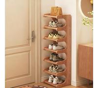 JS Space Scaffale Scarpe in Bambù & Legno - Rastrelliera Scarpe Alta e Stretta, Piccola Torre Scarpiera Verticale, Organizzatore per Ingresso, Armadio ad Angolo & Porta 7-tier