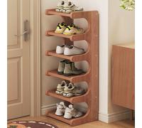 JS Space Scaffale Scarpe in Bambù & Legno - Rastrelliera Scarpe Alta e Stretta, Piccola Torre Scarpiera Verticale, Organizzatore per Ingresso, Armadio ad Angolo & Porta 6-tier