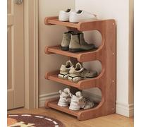 JS Space Scaffale Scarpe in Bambù & Legno - Rastrelliera Scarpe Alta e Stretta, Piccola Torre Scarpiera Verticale, Organizzatore per Ingresso, Armadio ad Angolo & Porta 4-tier