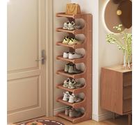 JS Space Scaffale Scarpe in Bambù & Legno - Rastrelliera Scarpe Alta e Stretta, Piccola Torre Scarpiera Verticale, Organizzatore per Ingresso, Armadio ad Angolo & Porta 8-tier