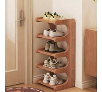JS Space Scaffale Scarpe in Bambù & Legno - Rastrelliera Scarpe Alta e Stretta, Piccola Torre Scarpiera Verticale, Organizzatore per Ingresso, Armadio ad Angolo & Porta 5-tier