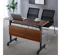 JS Space Tavolo da conferenza pieghevole, tavolo da conferenza pieghevole mobile con ruote,da rettangolare modulare,da seminari, da riunione dinamico, da formazione dark wood 140cm/55.1in×60cm/23.6in