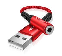 JSAUX Adattatore Audio da USB a Jack 3,5 mm, Scheda Audio Esterna Adattatore USB A a Jack TRRS a 4 poli, Adattatore per Cuffie e Microfono Compatibile con Mac, Linux, PS4, PS5, PC, laptop-rosso