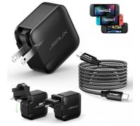 JSAUX Caricatore USB C da 65W per Nintendo Switch 2, alimenta in modalità TV, con spine EU/UK e cavo da 2 m, ricarica rapida per console, smartphone, tablet e laptop - Nero