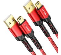 JSAUX Cavo mini USB [2 pezzi 1M+2M] Cavo di ricarica USB 2.0 Mini B compatibile con controller PS3, Dash Cam, Garmin GPS Navi, Blue Yeti, Ti-84 Plus CE lettore MP3, Tiptoi, Canon rossa
