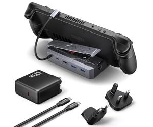 JSAUX M.2 Docking station con adattatore PD 65 W AC con HDMI 2.0 4 K @60 Hz, Ethernet, Dual USB A 3.2 e porte USB C compatibile con Steam Deck, 6 in 1 Dock per Valve Steam Deck-HB0604