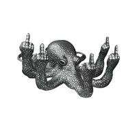 JSBWSFA 1 statuetta luminosa a forma di polpo con gesto, in resina, decorazione da giardino, a forma di animale, statua a dito medio, mostro marino, decorazione da scrivania (nero)