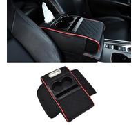 JSCARLIFE Bracciolo per console centrale auto, in pelle PU, cuscino per bracciolo in memory foam, con portabicchieri, scatola portaoggetti, universale, per la maggior parte delle auto (nero)