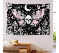 JSCWDET Arazzo Da Parete Con Simboli Mistici Celesti Teschio Di Farfalla Stampe Di Funghi Camera Da Letto, Dormitorio, Hippie, Decorazione Estetica,Rosa, 150L X 100L Cm