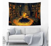 JSCWDET Arazzo Da Parete Con Specchio Con Scena Della Torre Del Mago Libreria Camera Da Letto, Dormitorio, Hippie, Decorazione Estetica,Giallo, 230L X 180L Cm
