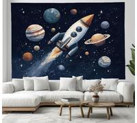 JSCWDET Arazzo Da Parete Grande,Arazzo Telo 100 x 75 cm Arazzi Illustrazioni Di Cartoni Animati Razzo Design Di Pianeti,Leggero Panno Da Parete Appeso Decorazione Per La Casa Soggiorno(Blu Scuro)