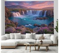 JSCWDET Arazzo Da Parete Grande,Arazzo Telo 150 x 130 cm Arazzi Fotografia Naturalistica E Paesaggistica Cascata Maestosa,Leggero Panno Da Parete Appeso Decorazione Per La Casa Soggiorno(Blu-Verde)