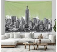 JSCWDET Arazzo Da Parete Grande,Arazzo Telo 230 X 180 cm Arazzi Stile Schizzo Skyline Della Città,Leggero Panno Da Parete Appeso Decorazione Per La Casa Soggiorno(Verde Chiaro)