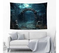 JSCWDET Arazzo Da Parete Per Camera Da Letto, Scena Misteriosa Nella Foresta Oscura Cielo Notturno Con Luna Piena E Teschioturchese,Grande Soggiorno, Estetico, Art Deco, 230L X 180L Cm