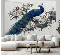 JSCWDET Arazzo Da Parete Stile Di Pittura Cinese Tapestry Wall Hanging Con Pavone Verde Motivo A Fiori Di Prugno,Utilizzato In Camera Da Letto,Soggiorno,Copriletto,Decorazione Murale,230 X 180 Cm
