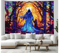 JSCWDET Arazzo per camera da letto Vetrata, arazzo da appendere alla parete,Morte In Tunica Blu,grande decorazione artistica per la stanza,Blu,100 x 75 cm