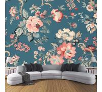 JSCWDET Carta Da Parati 150L × 105A Cm Stile Retrò Fotomurali 3D Effetto Motivo Floreale Complesso Fotomurale Ciano Scuro Decorazione Da Grande Parete Fotografica Per Camera Da Letto Soggiorno