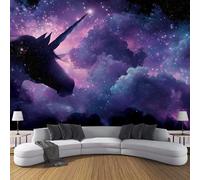 JSCWDET Carta Da Parati 200L × 140A Cm Tema Universo Galassia Fotomurali 3D Effetto Animali Unicorni Fotomurale Viola Decorazione Da Grande Parete Fotografica Per Camera Da Letto Soggiorno