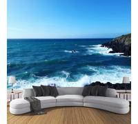 JSCWDET Carta Da Parati 350L × 256A cm Paesaggio Costiero Fotomurali 3D Effetto Vasto Oceano Fotomurale Blu scuro Decorazione Da Grande Parete Fotografica Per Camera Da Letto Soggiorno