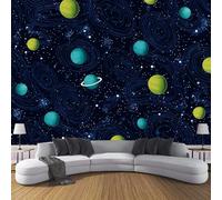 JSCWDET Carta Da Parati 350L × 256A Cm Tema Spazio Fotomurali 3D Effetto Pianeti Dell'Universo Fotomurale Blu Navy Decorazione Da Grande Parete Fotografica Per Camera Da Letto Soggiorno