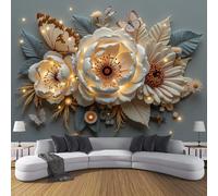 JSCWDET Carta Da Parati 450L × 315A cm Stile Scultura Artistica Fotomurali 3D Effetto Farfalla Fiori Di Rosa Fotomurale Beige Decorazione Da Grande Parete Fotografica Per Camera Da Letto Soggiorno