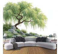 JSCWDET Carta da parati moderna, Paesaggio Naturale fotomurali 200L × 140A cm,Disegno Astratto Di Un Salice Verde, carta da parati 3d per camera letto, soggiorno,Verde Smeraldo