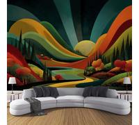 JSCWDET Carta Da Parati Panoramica In Seta, 150L × 105A Cm, Colline Alberi E Paesaggi, Per Soggiorno Camera Ristorante Camera Dei Bambini E Decorazione Da Parete,Verde