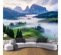 JSCWDET Carta Da Parati Panoramica In Seta, 350L × 256A Cm, Colline Verdi, Per Soggiorno Camera Ristorante Camera Dei Bambini E Decorazione Da Parete,Blu