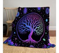 JSCWDET Coperta Con Disegno Dell'Albero Cosmico, 3D, Calda Elementi Celesti Comoda Per Letto Divano Ufficio Auto Viaggi Campeggio (70×100 Cm, Blu)