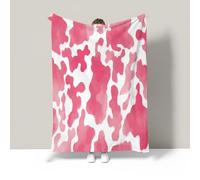 JSCWDET Coperta Con Motivo Di Mucca, 3D, Calda Texture Di Animali Ad Acquerello Comoda Per Letto Divano Ufficio Auto Viaggi Campeggio (220×240 Cm, Rosa Chiaro)
