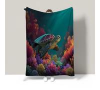 JSCWDET Coperta Di Flanella,3D Creature Sottomarine Morbida Leggera Pile Coperte Calda Coperta Tutte Le Stagioni Multifunzionale Per Divano (Tartarughe Marine Modelli Barriere Coralline,220×240 Cm)