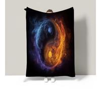 JSCWDET Coperta di Flanella,3D Tema Elementi Oscuri Morbida Leggera Pile Coperte Calda Coperta Tutte Le Stagioni Multifunzionale per Divano (Simbolo Yin Yang,70×100 cm)
