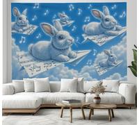 JSCWDET Disegno Un Coniglio Animale Parete Appeso Arazzo Grande Azzurro Chiaro Arazzos Simbolo Musicale Aeroplano Carta Parete Appeso Decor Arazzo Per Camera Da Letto Vivaio Home Decor