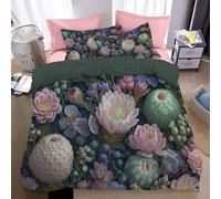 JSCWDET Modello Di Giardino Alieno Copripiumino 240×260 CM, Set Copripiumino in Microfibra,Reversibile Biancheria Letto Illustrazioni Botaniche 3 Pezzi, Copripiumone con Cerniera e Federe, Rosa