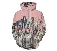 JSCWDET Unisex Felpa 3D Illustrazione Un Simpatico Bulldog Francese Felpe con Cappuccio,Stampa Animali Maculati Pullover Hoodie Manica Lunga Sweatshirt con Tasche S-6XL