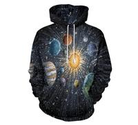 JSCWDET Unisex Hoodies Pull Over Felpe 3D per Illustrazioni Dell'Universo con Cappuccio Tops Casual Manica Lunga Sistema Solare Modelli Planetari Felpa con Cappuccio Sport Tasche-S-6XL