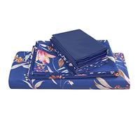 JSD Navy Blue Floral Printed Sheet Set King 6 Piece, Soft Microfiber Botanical Pattern Bed Sheets Extra Deep Pocket