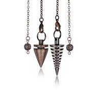 JSDDE 2 ciondoli in rame a forma di cono, con catenina, esoterica, radiestesia, pendolo in pizzo per la guarigione Reiki, terapia energetica, Dowsing Scrying Balance (bronzo)