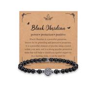 JSDDE 7 Chakra Ossidiana Bracciale con cristallo di rocca con ematite, ciondolo a forma di albero della vita, pietra curativa, braccialetto portafortuna, per terapia energetica, talismano spirituale